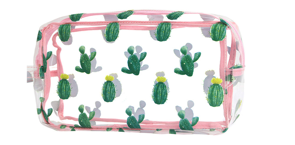2pcs Zippered Cactus Print PVC Ladies Toiletry Bag