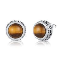 Buy cheap 3.39gram Tiger Eye Stud Earrings Round Bezel Oil Black 925 Sterling Silver product
