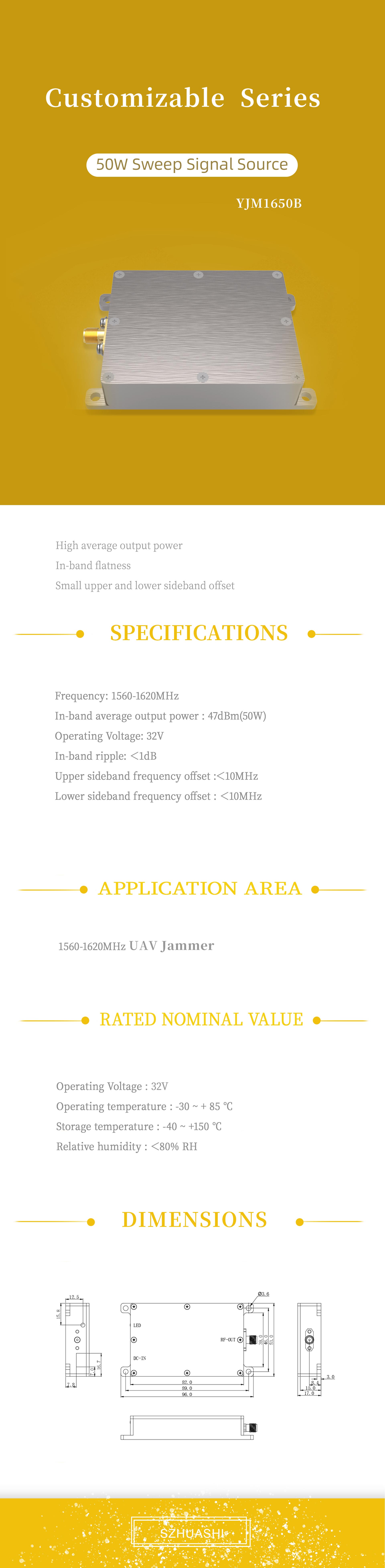 50W 1.6G RF Wireless Signal Blocking Jammer Module for Anti Drone Shield