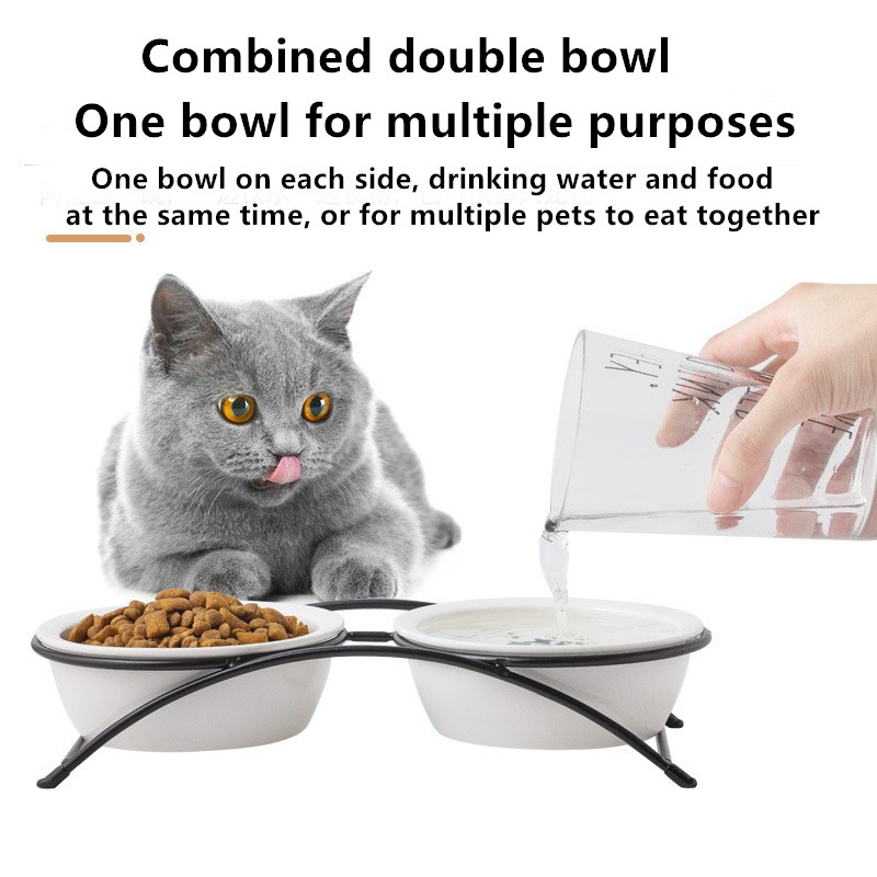 Pet Cat Food Utensils Ceramic Dog Basin Iron Frame Double Bowl Cat And Dog Drinking Bowl Dog Cat Bowl