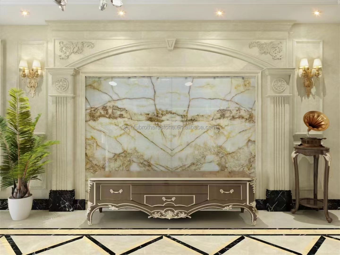 Cut-To-Size Polished Luxury Translucent White Onyx Marble Slab for Villa Wall Art Panel