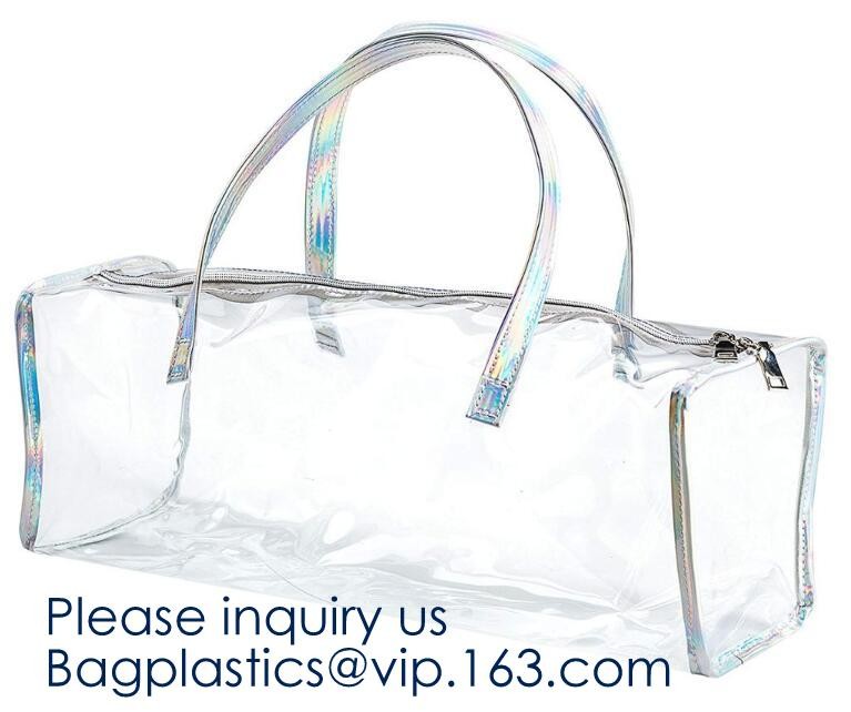 Vinyl Transparent PVC Gusset Bag Plastic Tote Shopping Bag For Packaging TPU Laser Makeup Handbag PVC Cosmetic Shopping