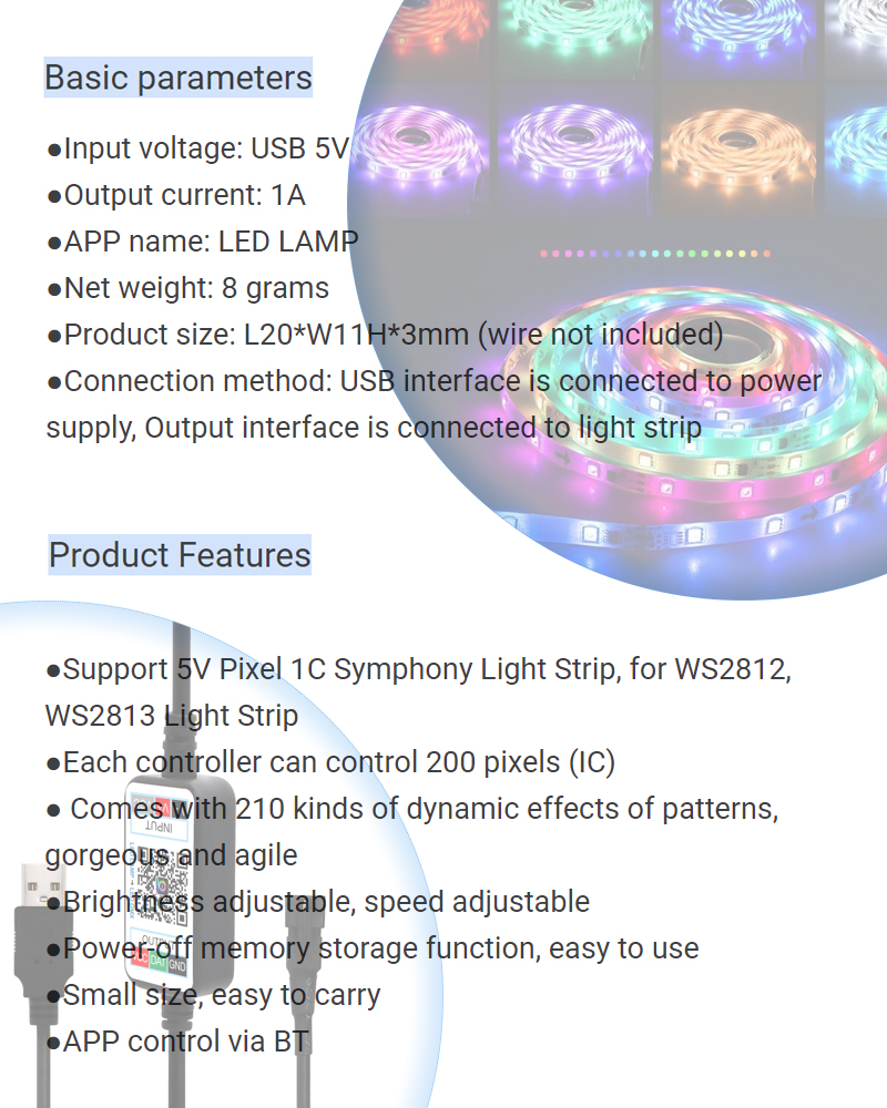 Magic Color LED Pixel Controller With USB 5V App Bluetooth Control
