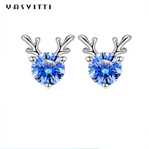 Buy cheap Christmas Jewelry Gift Fashion Small Deer Earrings Personality Blue White Rhinestone Luxury Ladies Earrings Jewelry from wholesalers