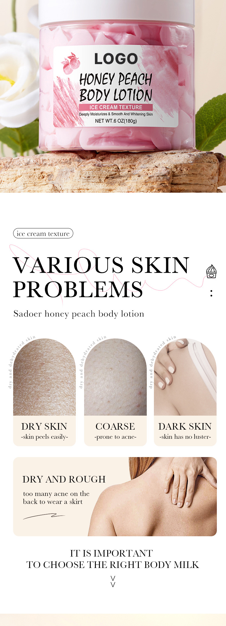 Private Label Ice Cream Butter Body Lotion Cream Moisturizing Vegan for Women Whitening Soothing Brightening Milk Body Lotion