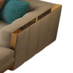 Beige Tufted Chesterfield Sofa Genuine Leather Sofa Set With Brass Base