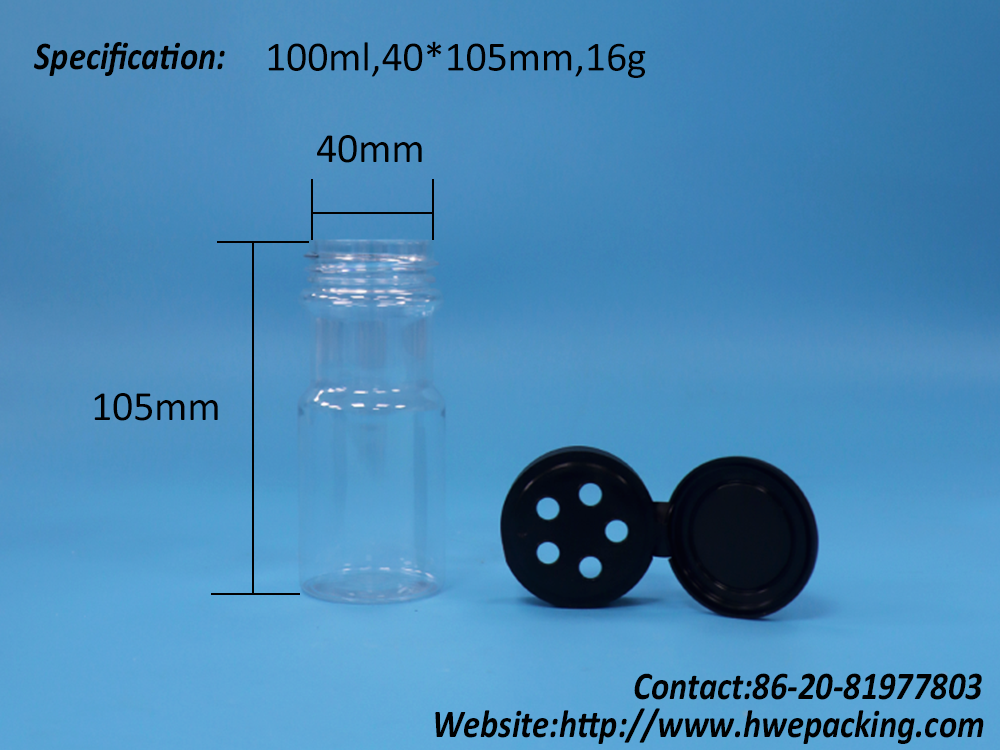 Transparent Round Plastic Salt Corn Starch Food Grade Spice Jar Flip Top Cap