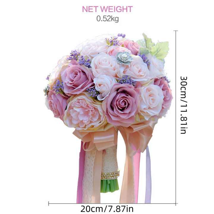 Artificial Pink Rose Flower Bouquet Home Wedding Decorative Flowers for Bride Bridesmaid Flower Bouquets Valentines Day Gift
