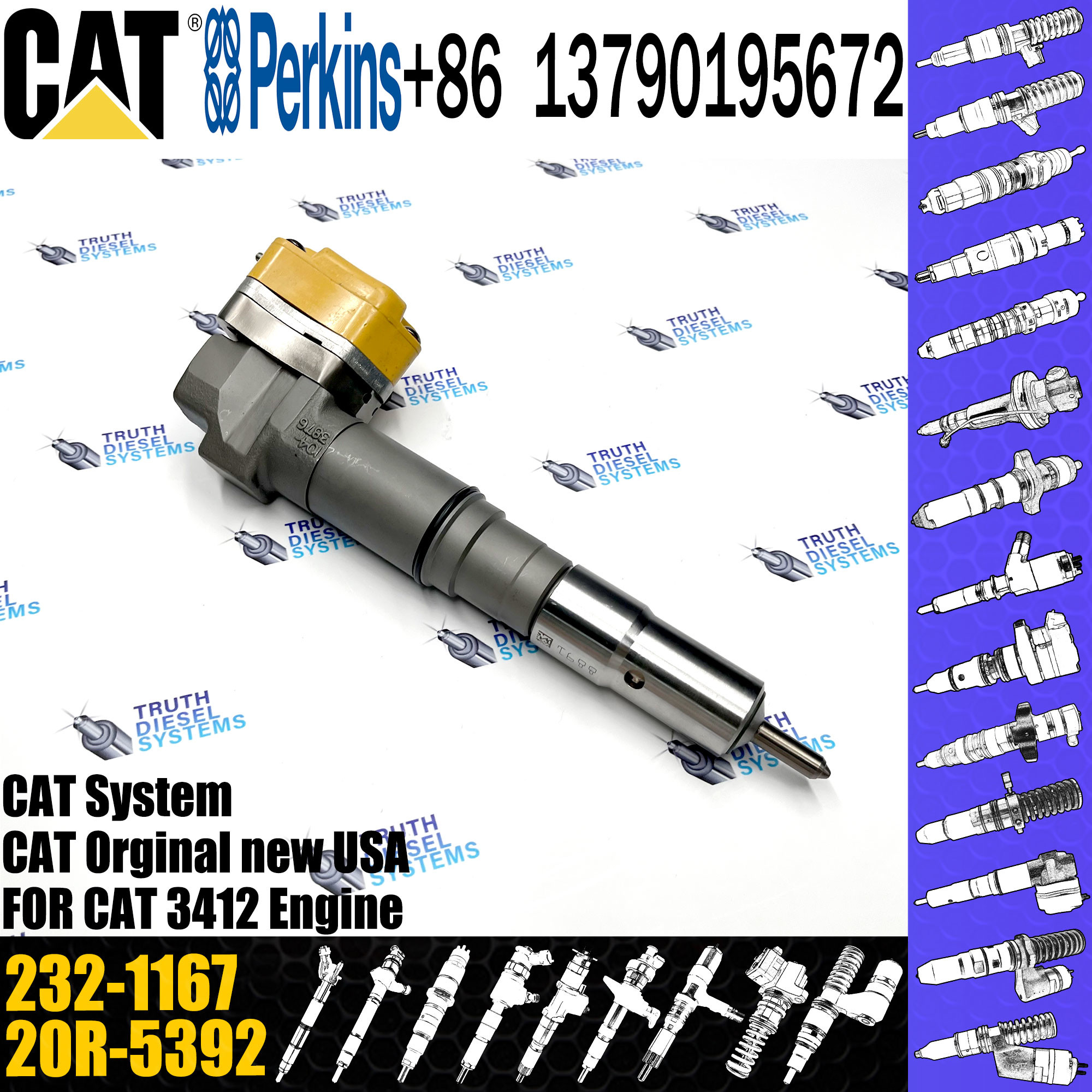 Diesel Fuel Injector 20R-4148 232-1171 232-1167 138-8756 155-1819 232-8756 111-7916 198-4752 For 3412 3412E Engine