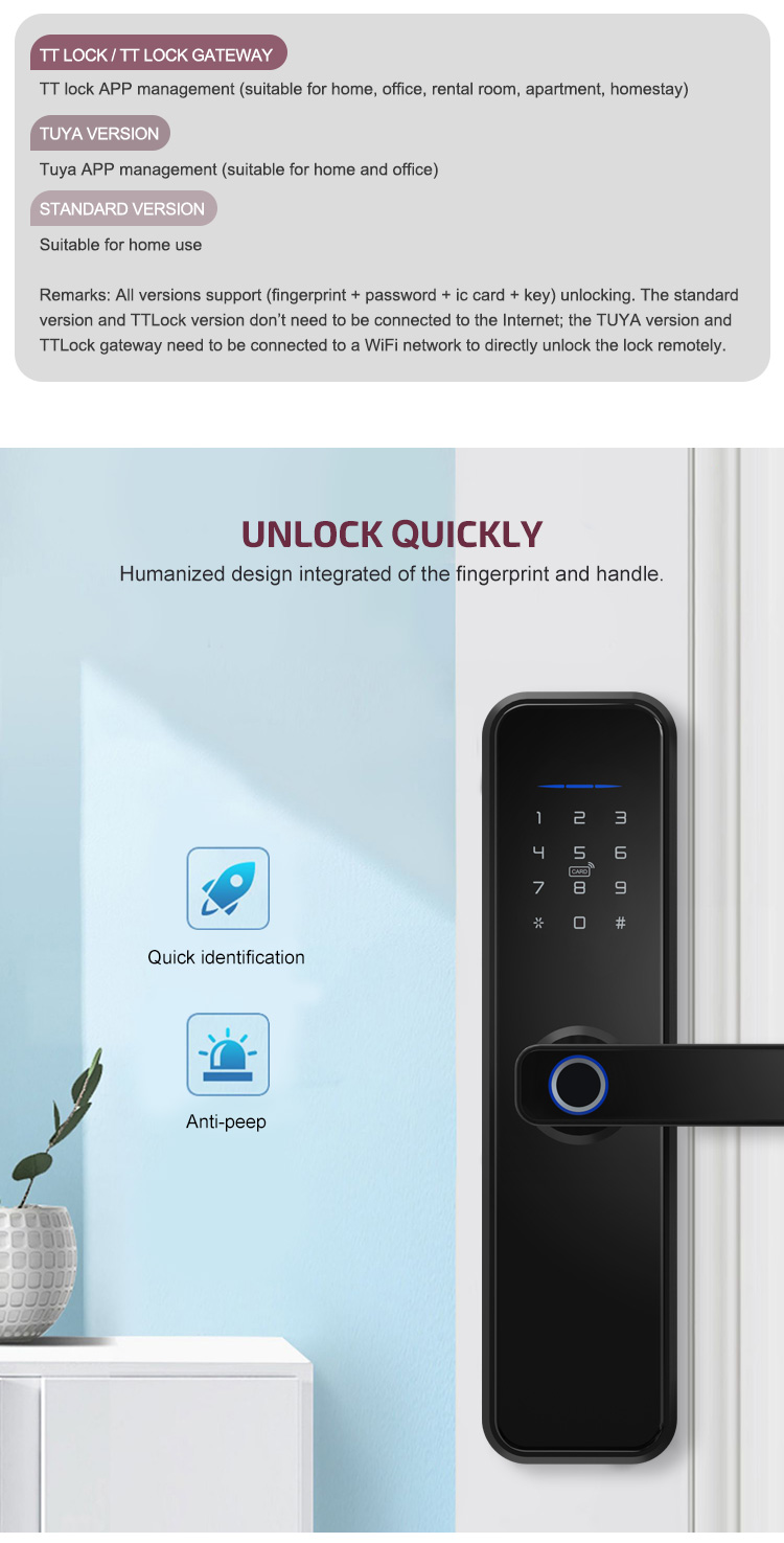 Aluminum Alloy Anti-Lock Biometric Fingerprint Keyless Tuya Smart Door Lock Electronic Digital Smart Door Lock