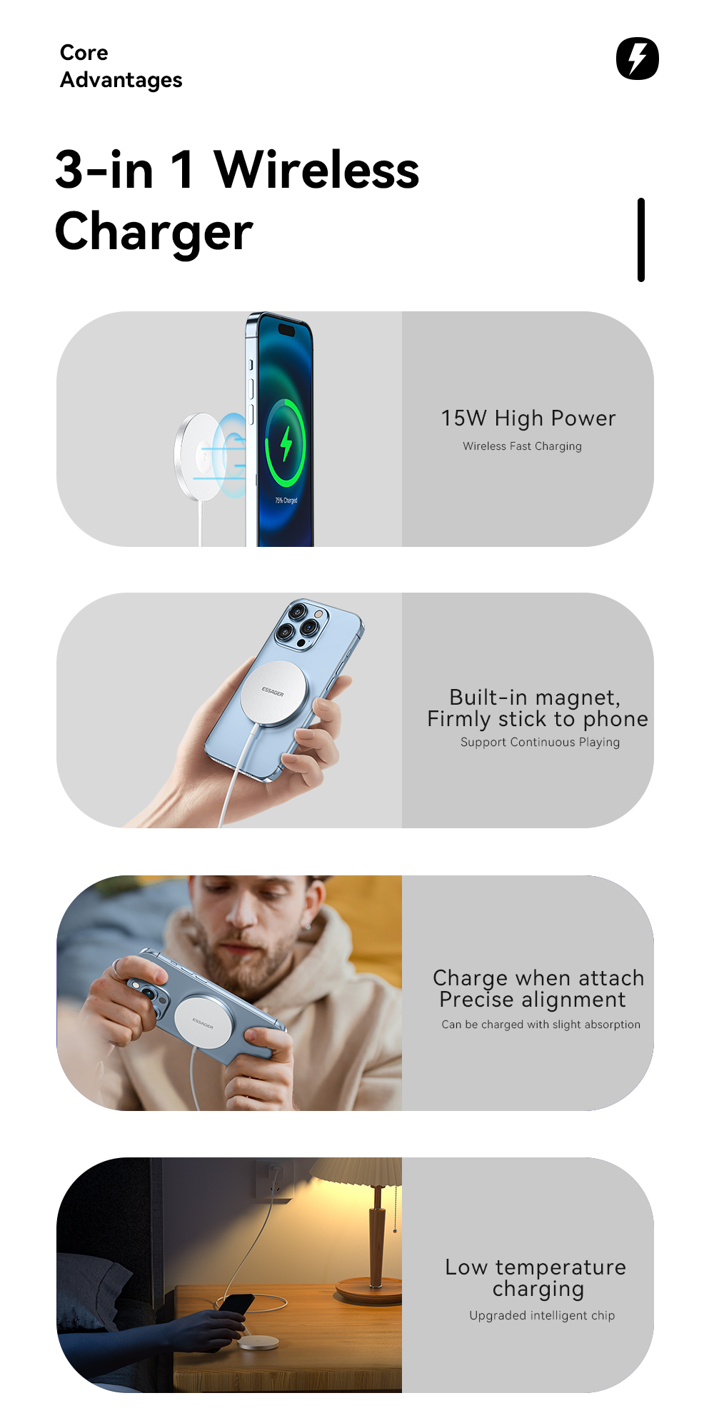 Essager 2022 YiT 3in1 Magnetic Wireless Chargers 3W 5W 15W 10W 7.5W For Phone Watch