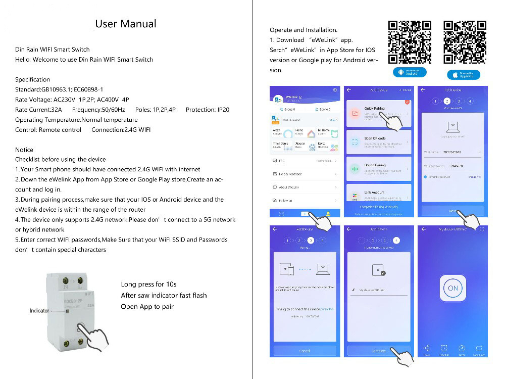 Smart WIFI Circuit Breaker with TUYA or ewe-link App