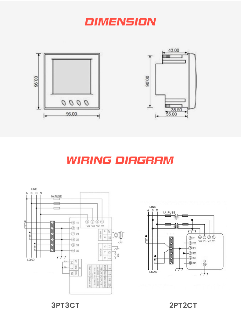 Panel Install PM835 Programmable Digital Power Meter High Accuracy Class1 Measurement