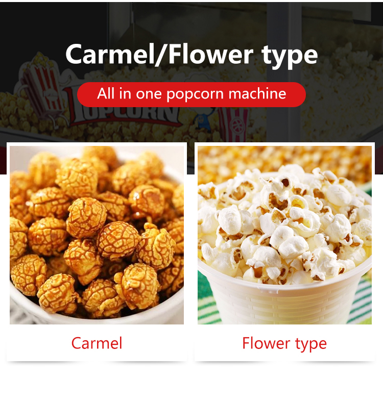 110-240V/50-60HZ Healthy Food Grade SS Material Commercial Popcorn Machine With Cart