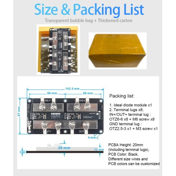 Enerkey Ideal Diode 40V 60V 80V 150A 1in2 2in1 with Reverse Input Protection for Solar Panel Anti-backflow