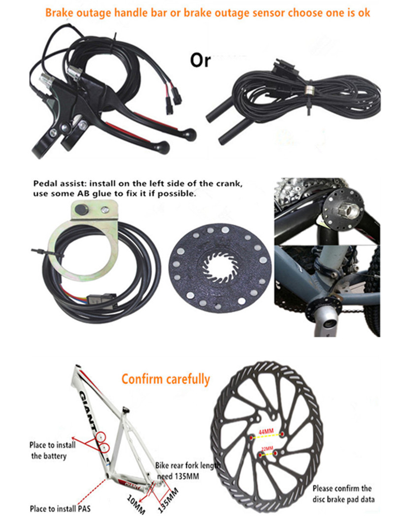 251W 350W 48V Rear Drive E Bike Conversion Kit For Cassette And Rotate Motor