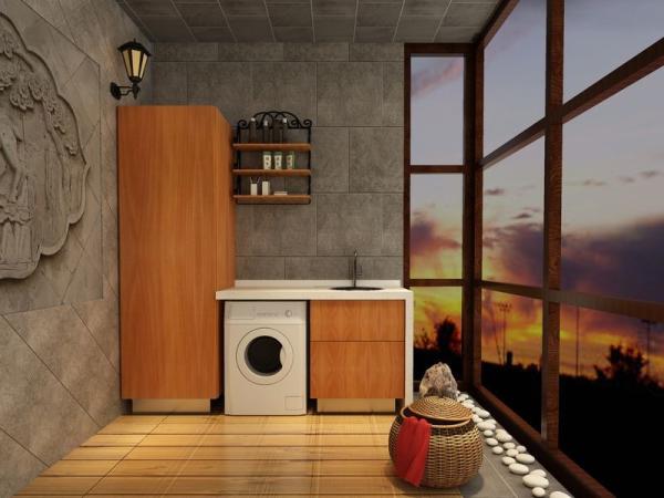 Buy cheap Fadior Warm Wood Grain Metal Laundry Cabinet With Black Round Sink from wholesalers