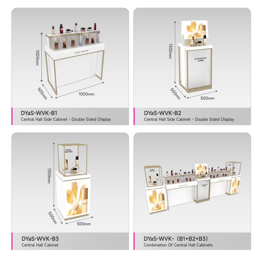 Makeup Shop Rack White Wooden Skincare Cabinet With Light Box Cosmetic Display Shelf For Customized Shop Display Furniture And Compact Store Design