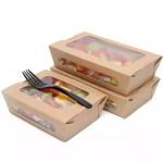 Disposable Food Grade Rectangle 8oz Kraft Paper Bowls Salad Box
