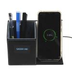 Custom Logo LED Lights Leather Pen Holder Multiscene With Phone Charger Nonslip