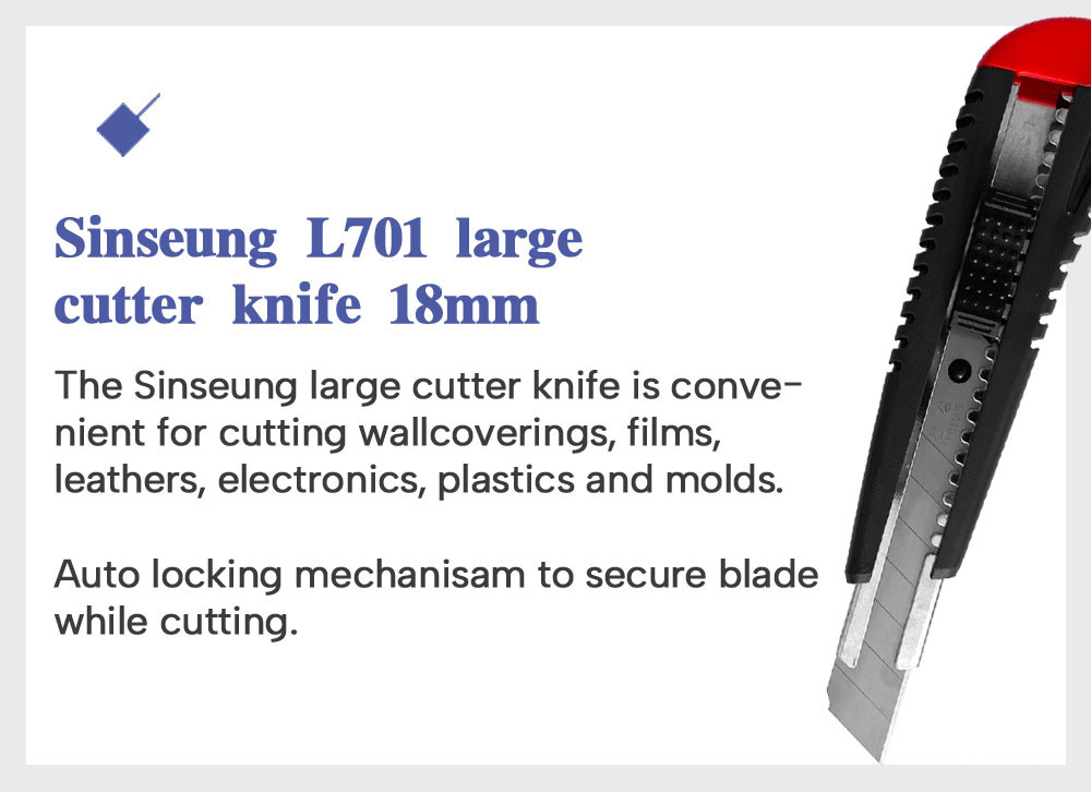 L701 Safety Utility Knife And Blades Cutter Retractable SK2 Steel Blade Ergonomic Grip