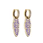 Huggie Rhinestone Hoop Earrings Dripping Oil Gold Plated Leaf Earrings ODM