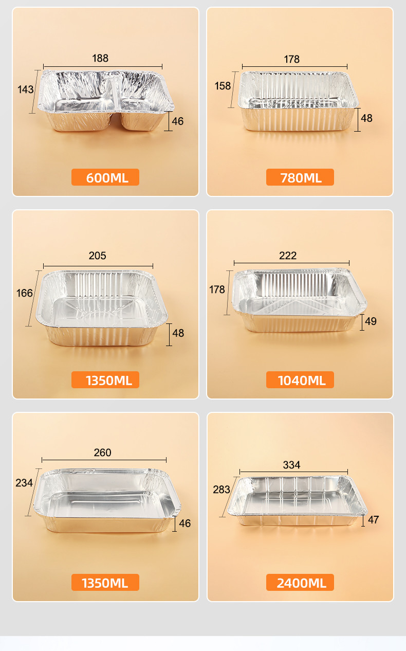 Square Aluminum Foil Customize Packing Boxes Disposable Takeaway Aluminum Food Tray