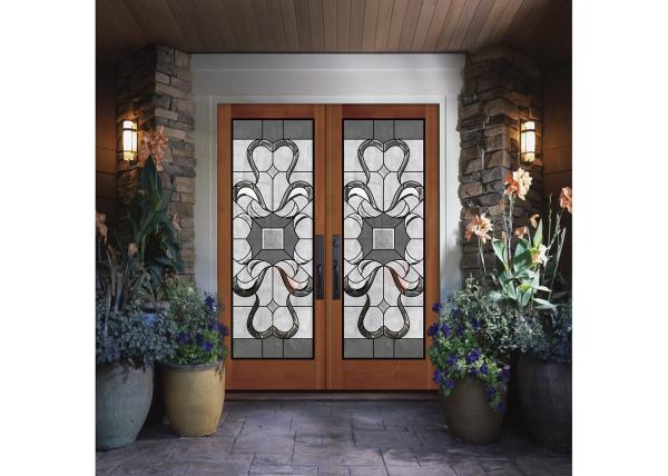 Wood Frame Dedorative Sliding Glass Door , Black Patina Internal Glass Sliding
