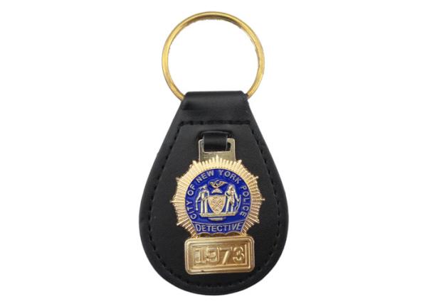 New York Police Custom Personalized Leather Keychain with Brass Soft Enamel