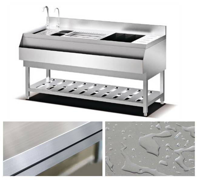 Multi - Color Stainless Steel Cocktail Bar Station With Double Sink Double Deck Mixed Cabinet For Restaurant