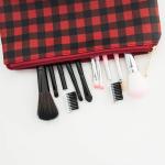 3pcs Red Black Plaid Polyester Cosmetic Bag For Travel