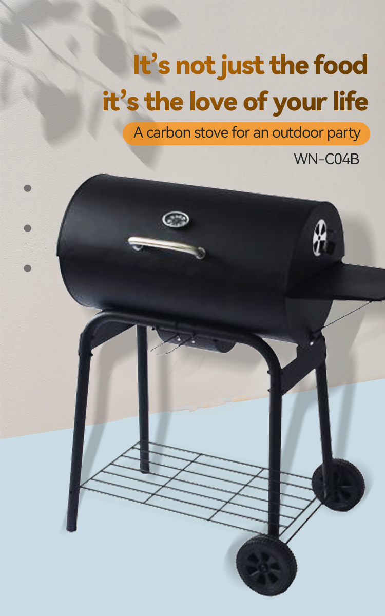 Smokeless Barrel Smoker BBQ Grill with Piezoelectric Ignition and Convenient Table