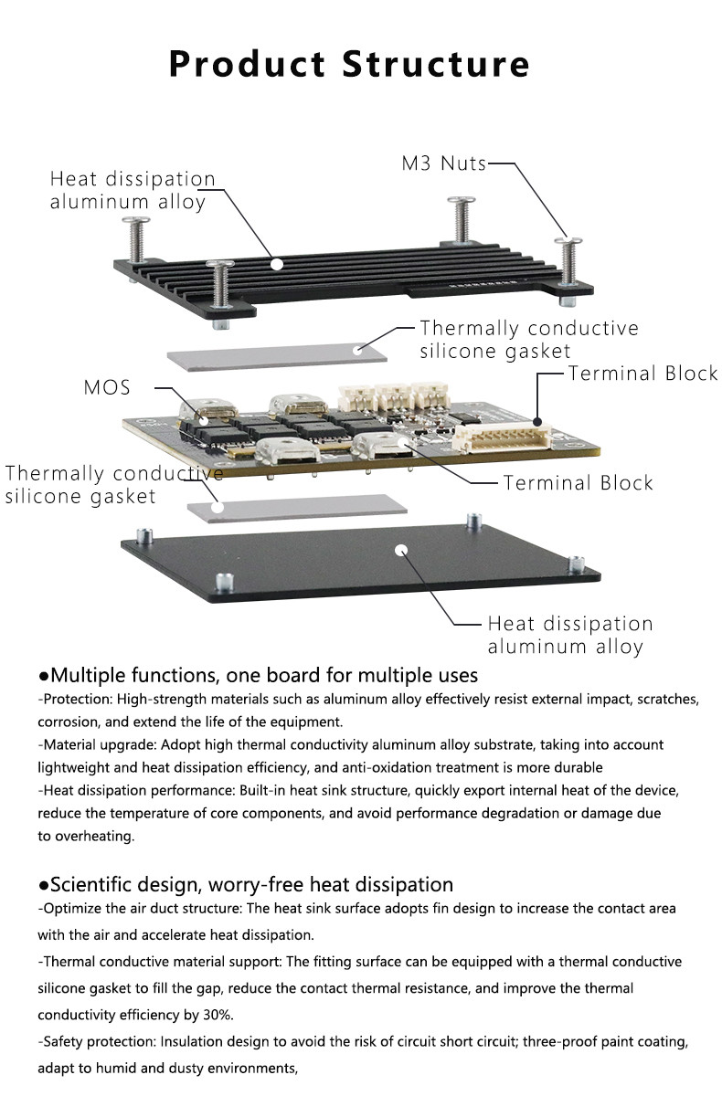 Enerkey BMS 5S 120A Military-grade MOS Lithium Battery Protection Board with Balancing for Outdoor Energy Storage