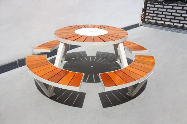 Buy cheap Commercial School Wood Outdoor Picnic Tables With Umbrella Hole from wholesalers