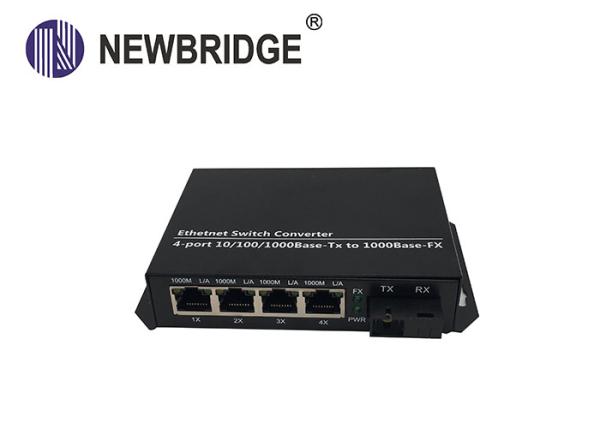 AC 240V Single Mode dual Fiber To Ethernet Media Converter 4 Port 10 100 1000M
