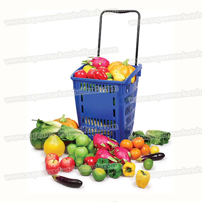 35L 65CM 35CM Market Plastic Shopping Baskets With Handles Wheels