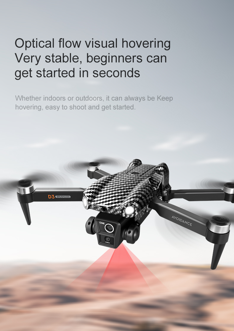 Beginner Operator Skill Level Portable RC Drone with Obstacle Avoidance and Triple Camera D3 Pro 4k Brushless Motor