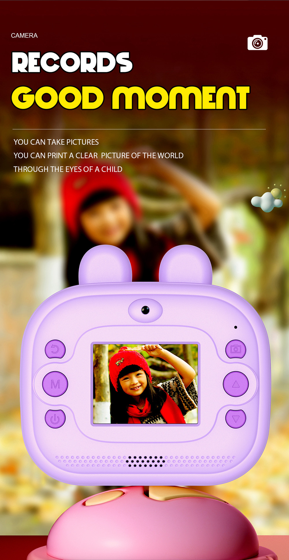 Kids Entertainment Mini Inkless Printer Portable For Stickers 3.7V