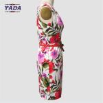 Elegant fashion neck floral printed bodycon shirt dresses classic casual ladies