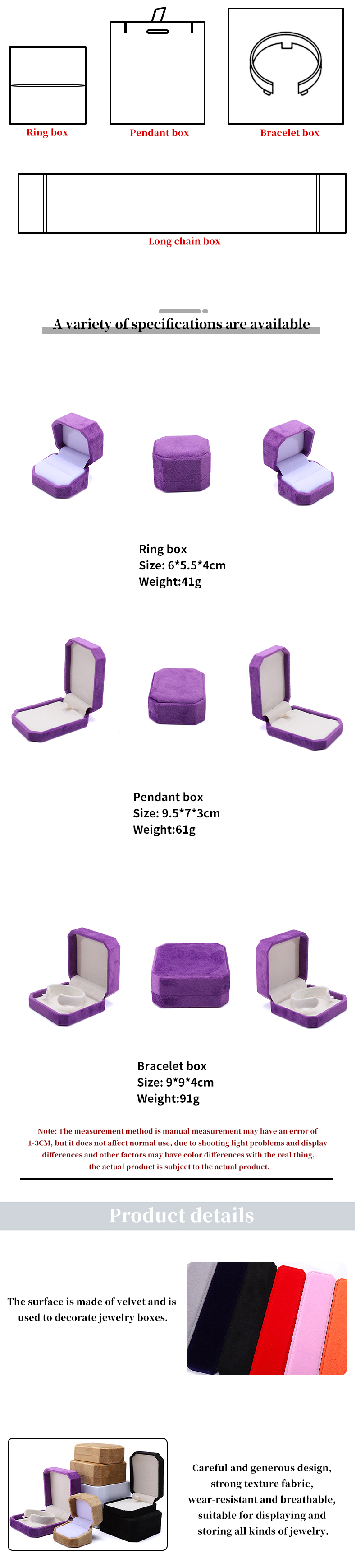 Jewelry Package Custom Octagonal Shape Purple Flannelette Box for Necklace Bracelet Ring