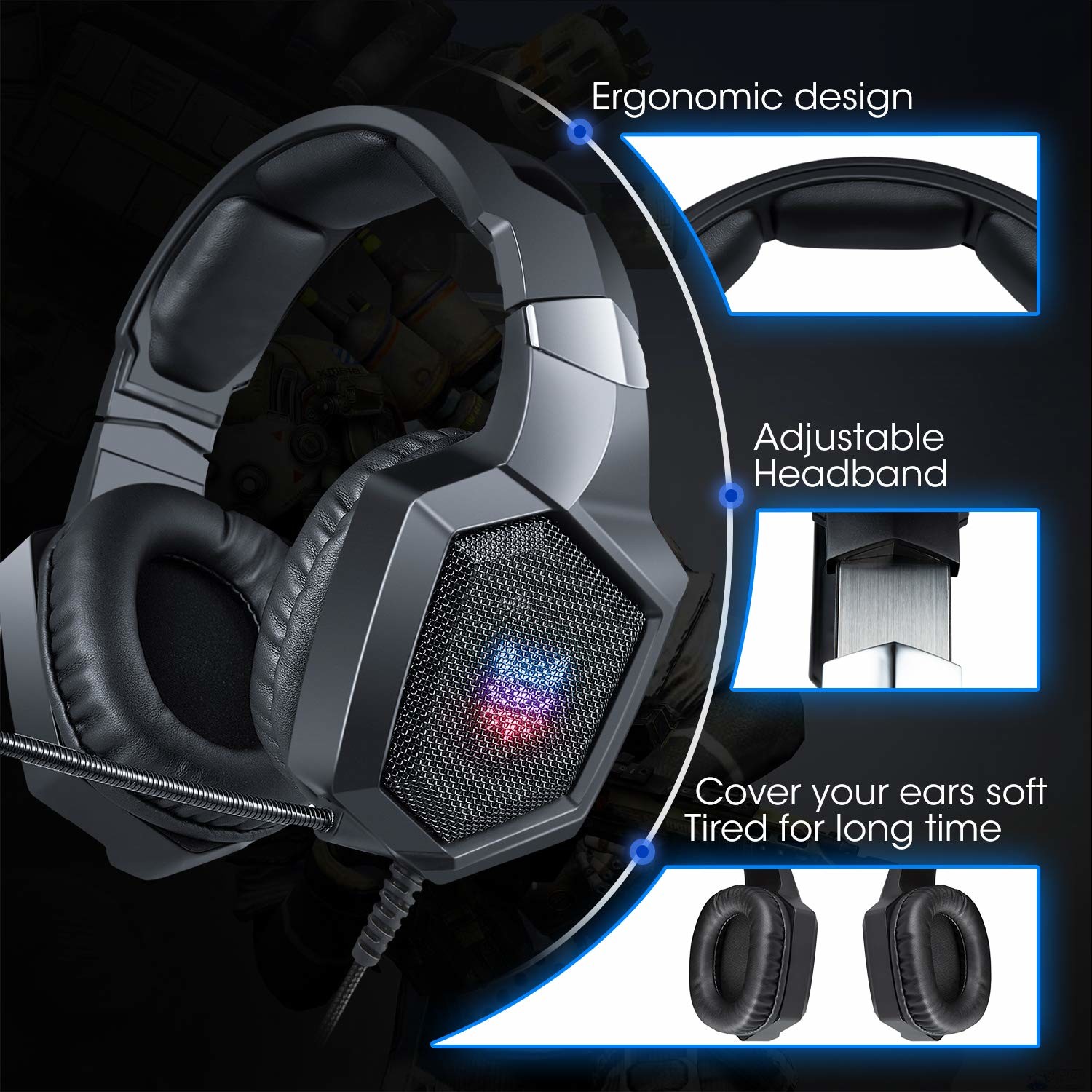 50mm Onikuma K8 RGB Gaming Headset For PS XBOX PC Laptop