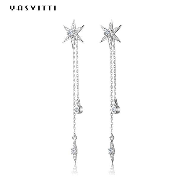 Buy cheap 73.5mm 0.1oz Sterling Silver Jewelry Earrings S925 Silver Star Diamond Tassel Earrings from wholesalers