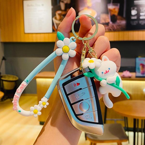 Customized Silicone Keychain Accessory Cat Flower Cute Cartoon Soft Silicone