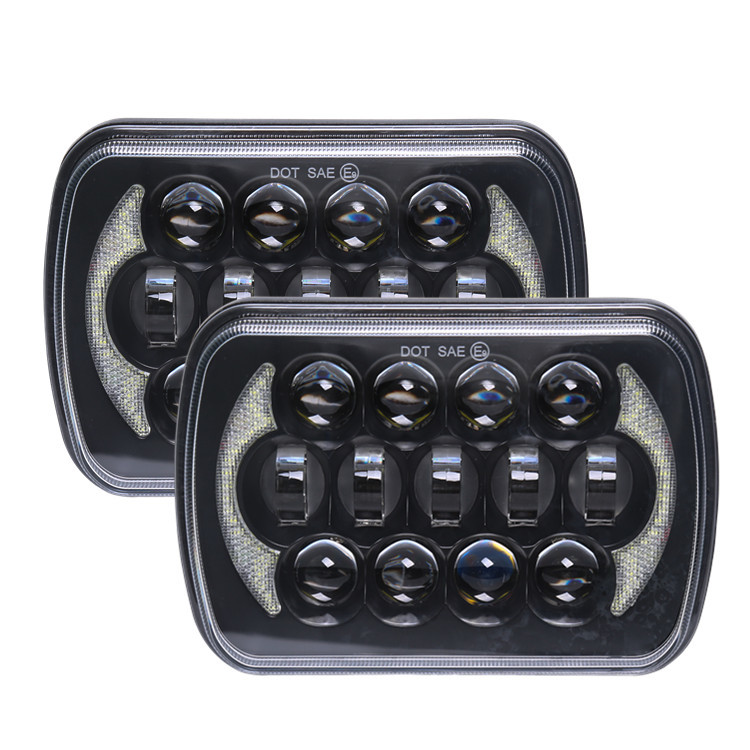 85W Rectangular 5x 7" Black Projector LED Headlights with DRL for Jeep