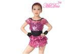 Magenta Jazz Tap Costumes Full Sequin Black Spandex Leotard For Little Girls