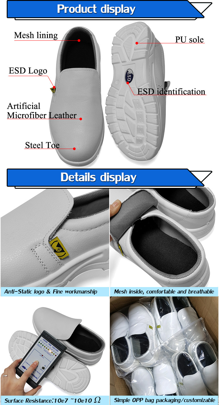 Grey ESD Anti Static Safety Working Shoes For Industrial Cleanroom