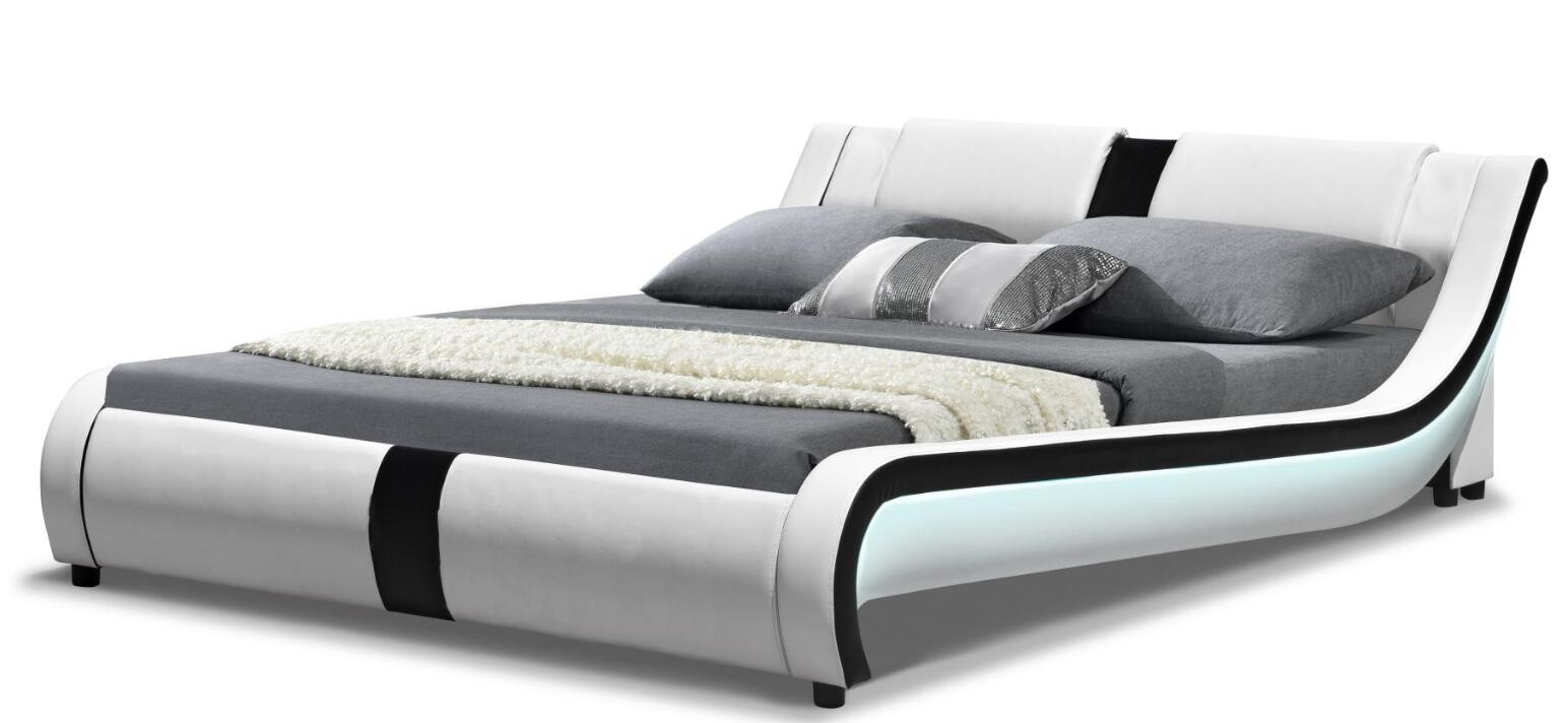 LED Modern Faux Leather King Bed Frame Curve Deluxe Upholstered