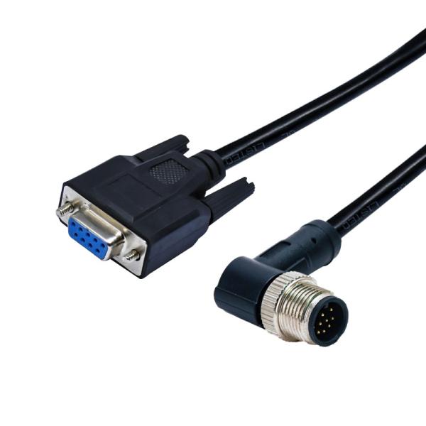 D-Sub Female 9pins To M12 Waterproof Right Angle 9pins Molding Male Connector