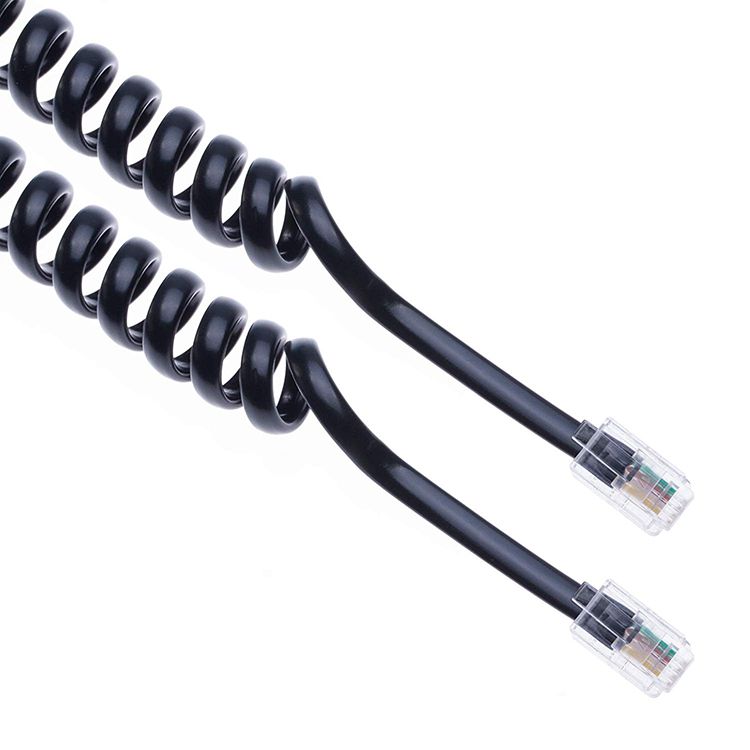Coiled Spring RJ9 4P4C RJ11 Black White Spiral Flat Cat3 ADSL Telephone Cable