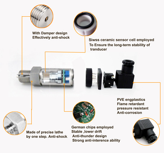 PT204 High Temperature Pressure Sensor Gas Liquid Compatible With CE Certificate